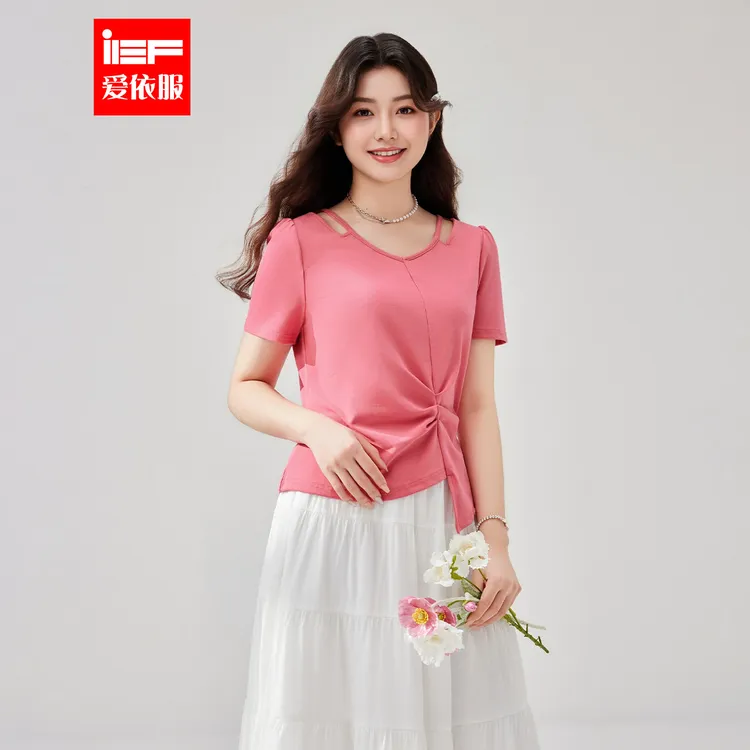 IEF/爱依服【微胖】大码女装T恤2025夏季新款通勤时尚简约女上衣