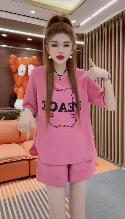 新款时尚套装短袖短裤印花运动夏季洋气休闲韩版显瘦百搭两件套