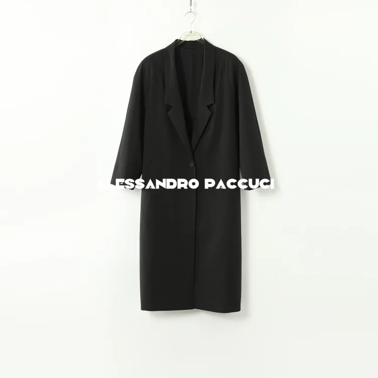 AP洛哥43010FY【赫本】绵羊毛翻领 极简版黑色长风衣外套2024秋