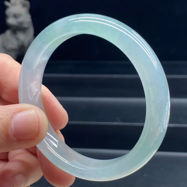 冰川蓝半山水60正圈冰种起莹起胶完美翡翠手镯