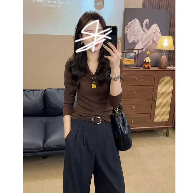 秋季新款精选【V领气质】轻奢时尚百搭修身弹力上衣