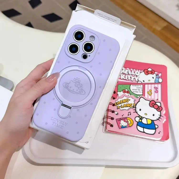 Kitty猫星球波点磁吸支架适用苹果16/15/14/13手机液态硅胶保护套