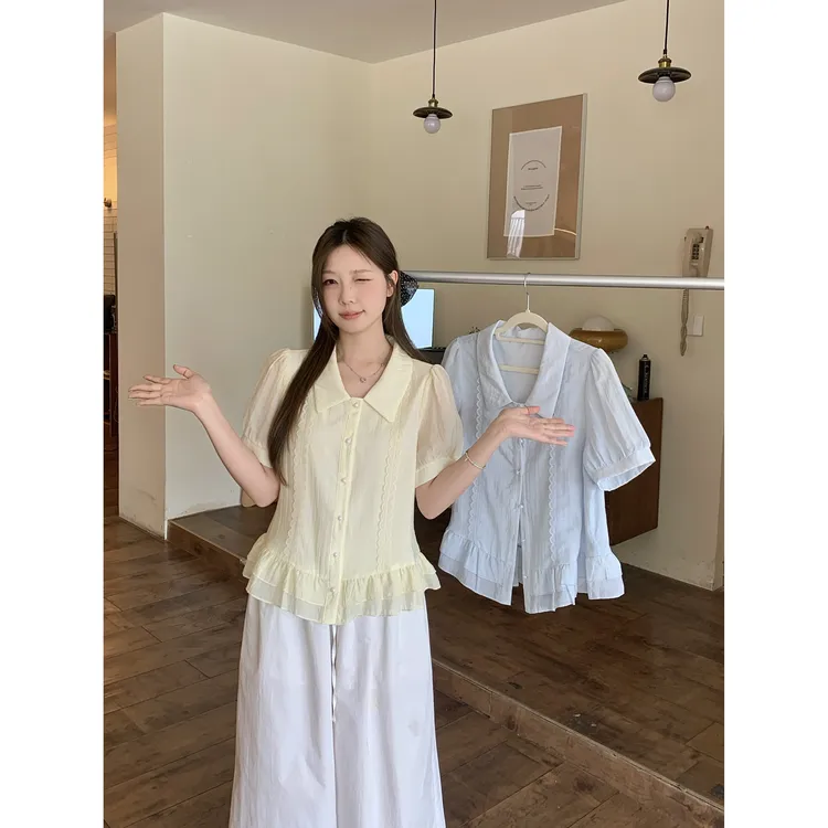 长2025夏季胖mm大码纯色不规则正肩短袖T恤设计感镂空上衣64335