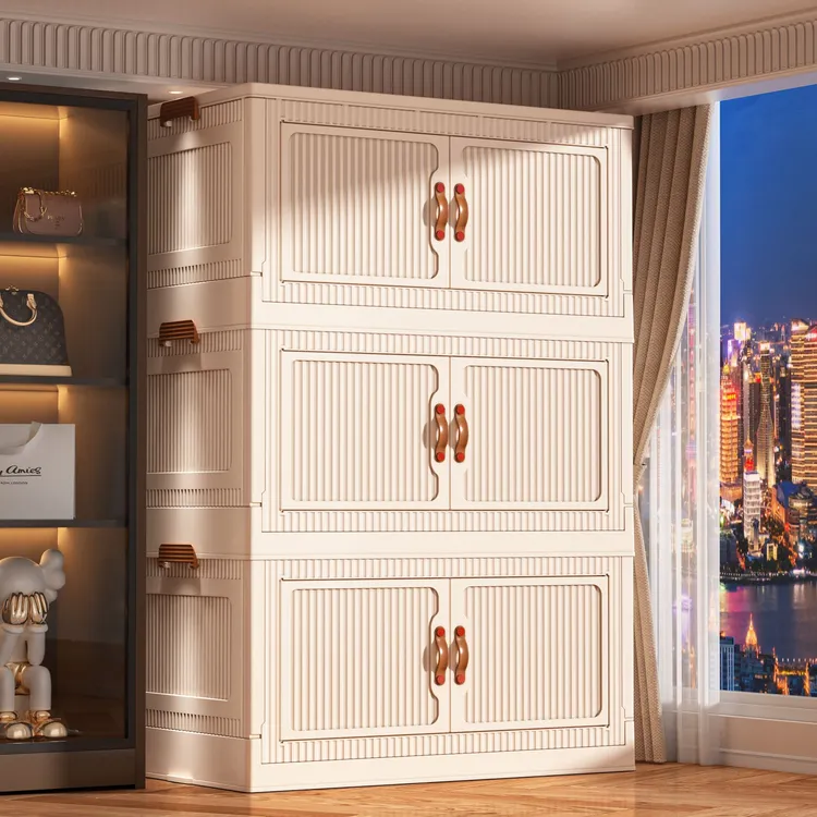 家用双开门可折叠免安装纯色卧室折叠收纳柜收纳箱整理柜置物架