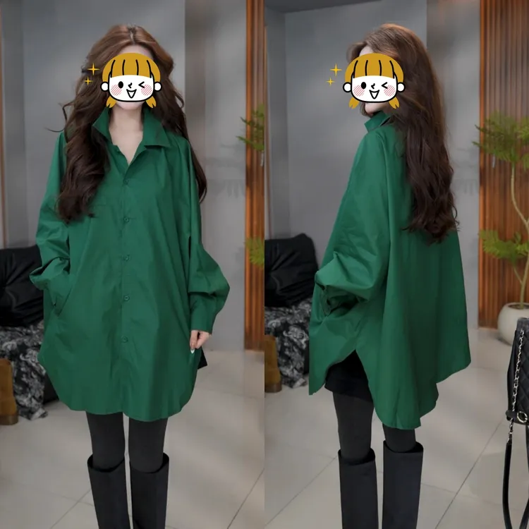 时尚高级感长袖衬衫女春季新款气质宽松显瘦纯色慵懒休闲百搭衬衣