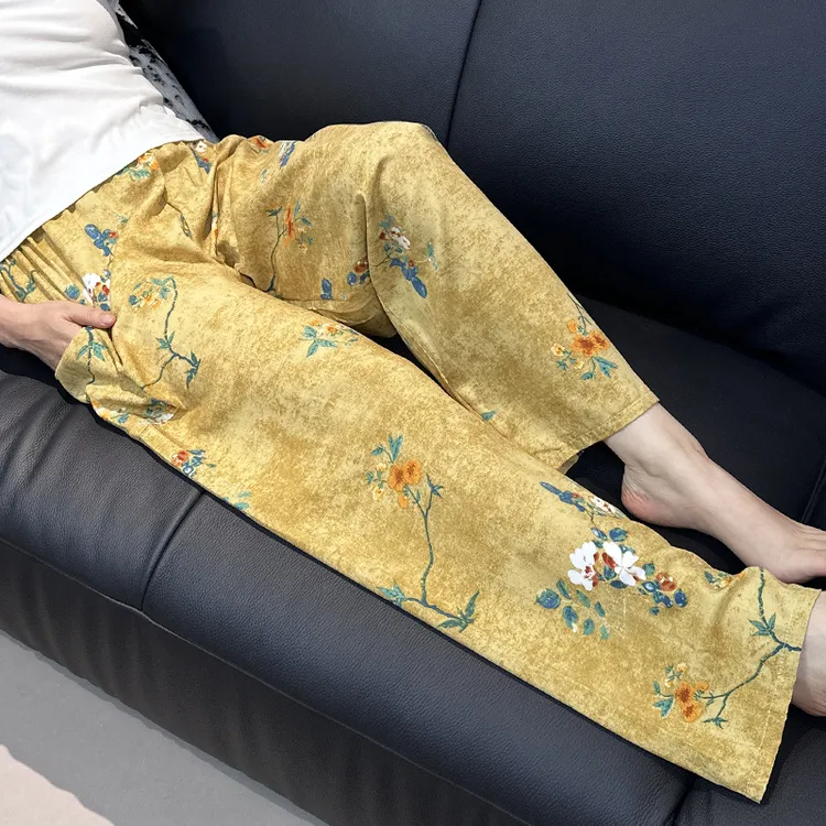 加长大码夏女薄款睡裤棉绸裤绵绸沙滩裤休闲裤家居裤人造棉空调裤