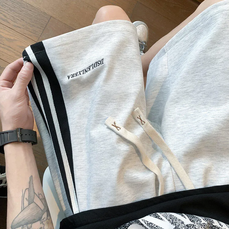 美式潮牌大码运动短裤男款夏季条纹设计感五分裤高街痞帅休闲裤子