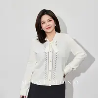 MOOI MONO“甜心结”显瘦羊毛温柔蝴蝶结V领钩花针织开衫 M436L54