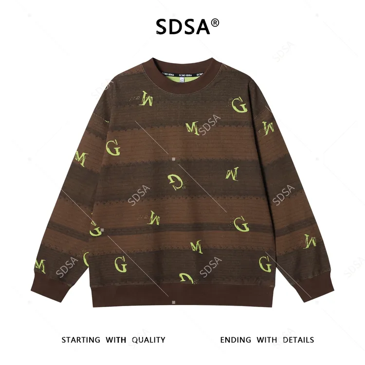 SDSA男士秋冬新款痞帅男装美式复古撞色字母印花圆领卫衣百搭条纹