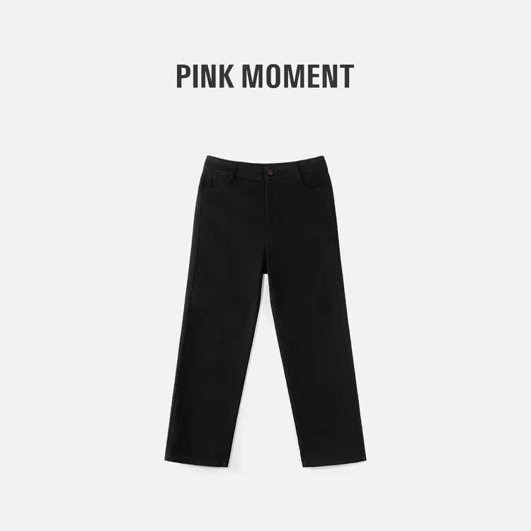 PM 王囡囡 黑色微弹窄版薄绒牛仔休闲直筒吊脚裤  ND1D1858