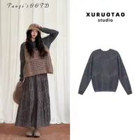 XURUOTAO 【暖冬雾霾灰】羊毛羊绒混纺百搭设计感灰色上衣 T5678