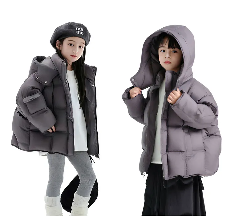 男童装冬装纯色外套女童中长款时尚极简风适用性别纯色保暖冬季