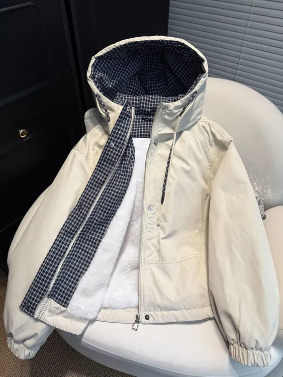 高端连帽加绒加厚冲锋衣外套女2025冬季新款宽松保暖小个子派克服