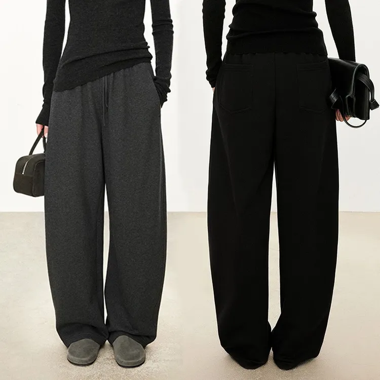 2025秋冬新款亲肤针织羊毛简约松弛感松紧腰冬季圆弧弯刀香蕉裤