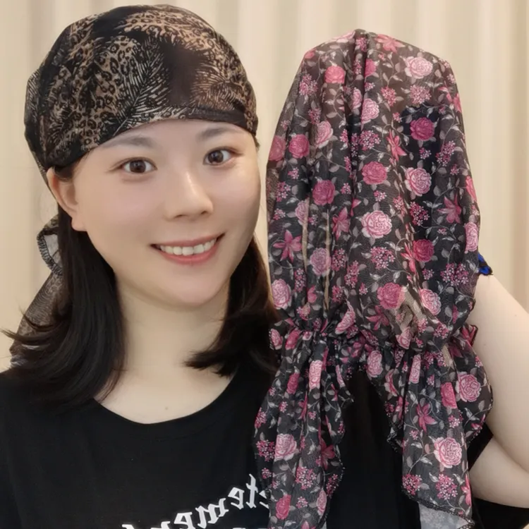 加大版长飘带包头帽碎花帽子洋气成熟妈妈帽夏季镂空网纱透气女