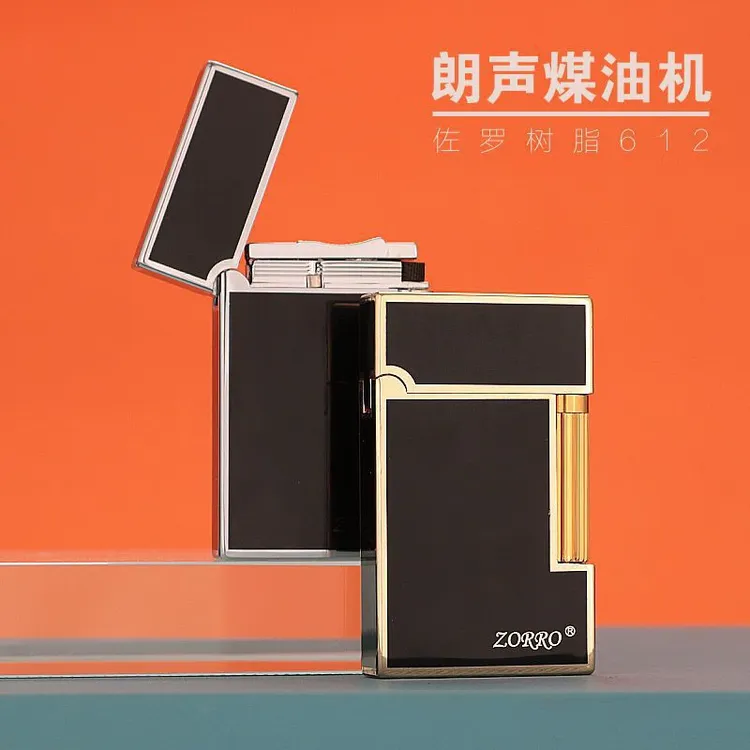 ZORRO佐罗612朗声侧滑砂轮复古电镀彩贝钢音双色个性打火机礼物