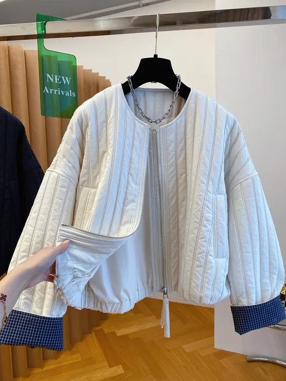 超好看夹棉外套女秋冬2025新款宽松休闲短款绗缝小棉服小个子上衣