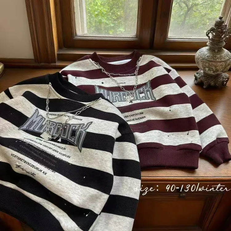 常规款秋冬条纹圆领男B类卡通动漫女童长袖春秋卫衣