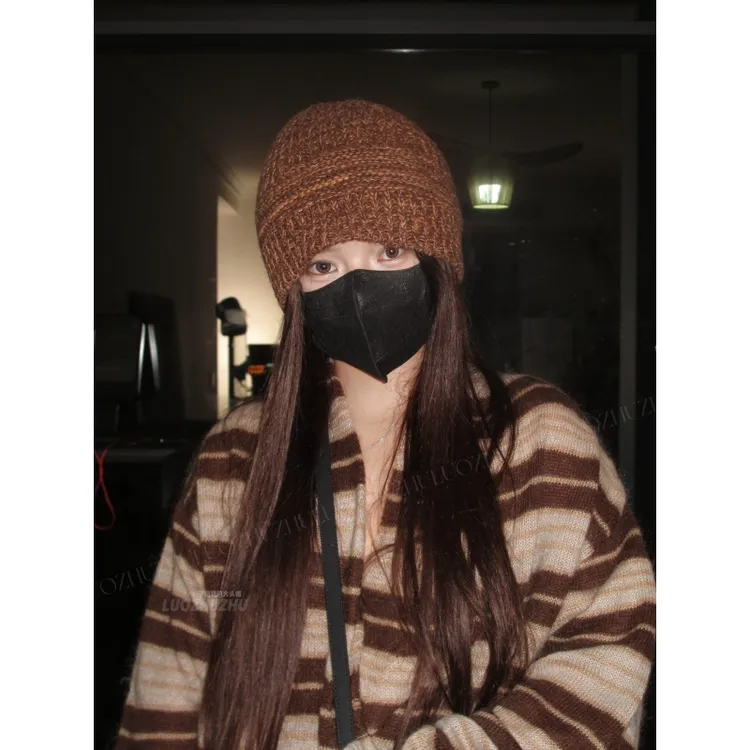 罗猪猪【混色拿铁】针织帽女秋冬保暖显脸小街头百搭帽