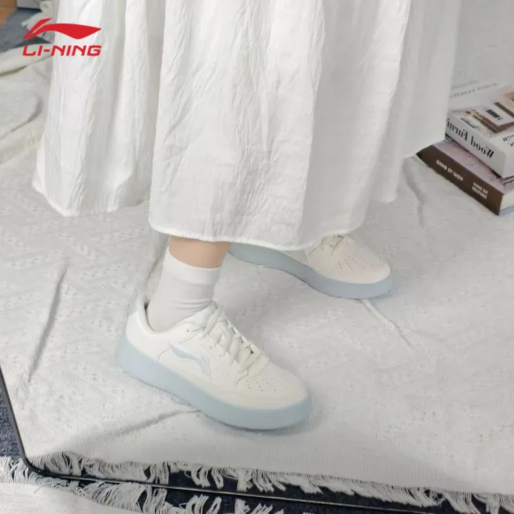 李宁月临板鞋女鞋蓝色休闲百搭小白鞋厚底增高舒适软弹低帮运动鞋