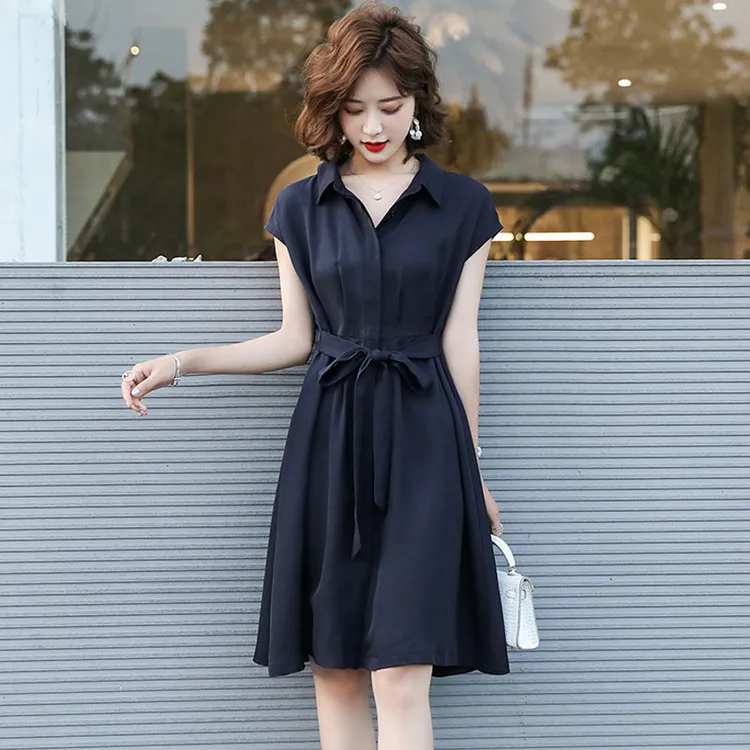 小个子衬衫连衣裙女2025夏季新款高级感通勤气质收腰显瘦A字裙子