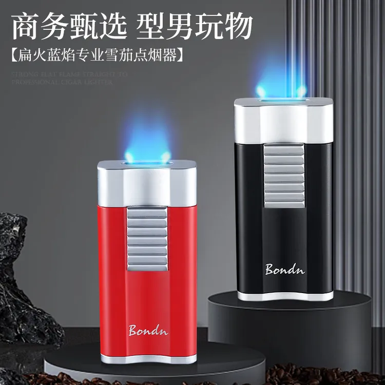 扁火充气雪茄打火机高端礼品防风金属点烟器跨境外贸货源