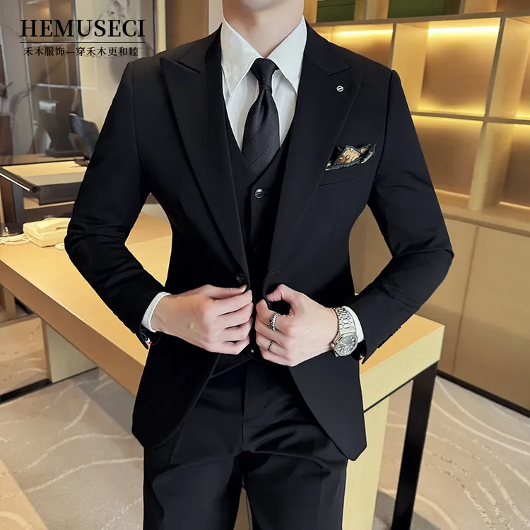 男士潮流灰色时尚轻熟商务西装套装两粒扣青年韩版帅气修身休闲