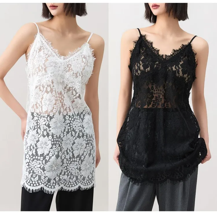 K姐KSOEUR【穿搭神器】修身气质氛围感 蕾丝镂空V领吊带小衫女