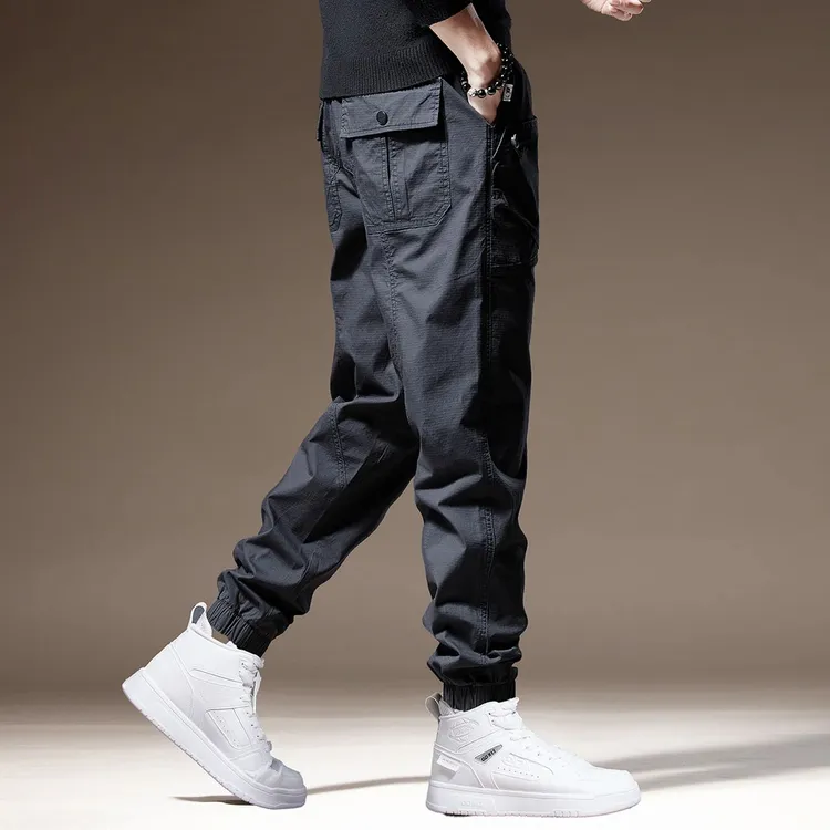 美式重磅潮牌工装裤子男秋冬新款束脚休闲裤高级感宽松加绒运动裤