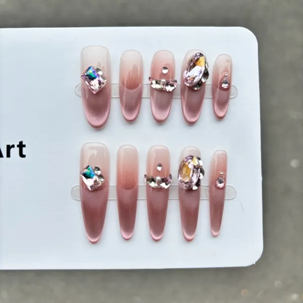 009纯手工显白猫眼暴打杨梅风格高级感穿戴甲美甲