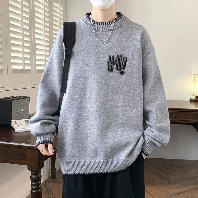 秋冬季青少年加厚毛衣男孩初中高中学生打底针织衫大童保暖上衣服