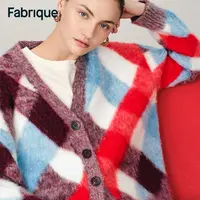Fabrique Svala【波普油画开衫】不规则格纹绵羊毛羊驼针织毛衣