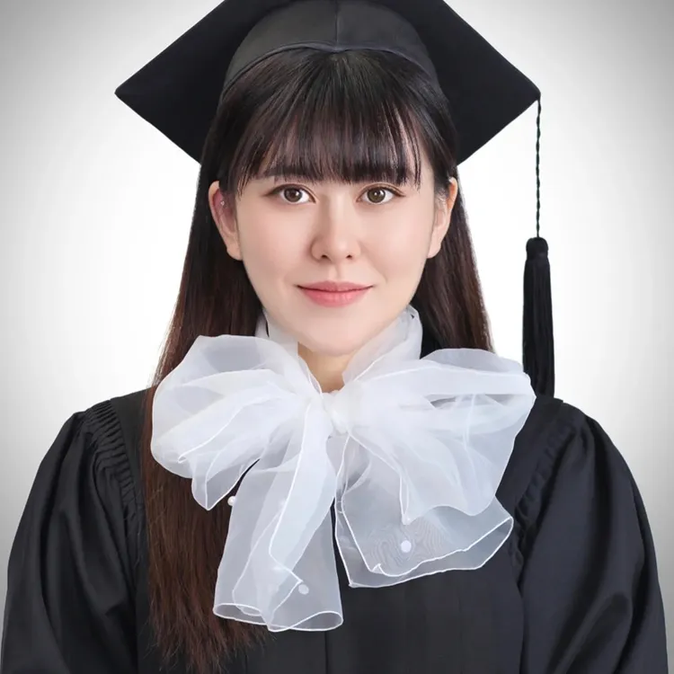 甜美学院珍珠白色蝴蝶结毕业丝巾系脖高级感韩系学士服欧根纱配饰