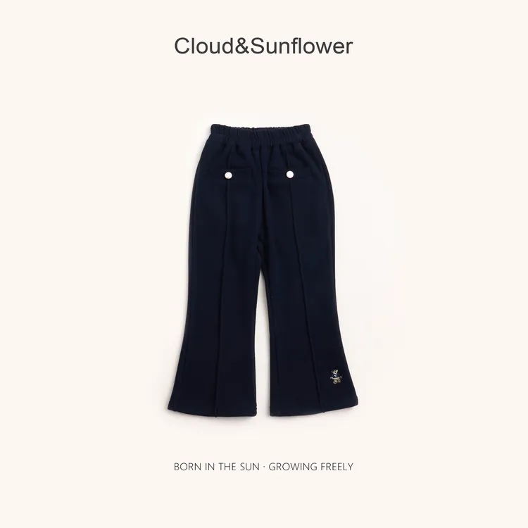 【云朵小葵】女童秋季新款裤脚小熊两粒扣休闲裤555328