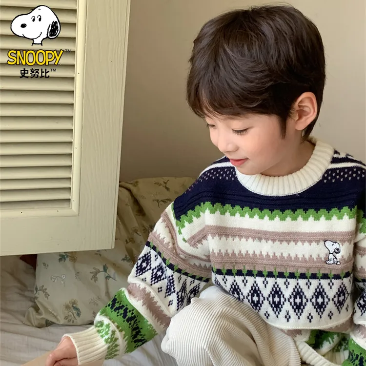Snoopy/史努比1男童毛衣儿童宝宝针织衫毛线衣圆领复古小孩新款潮