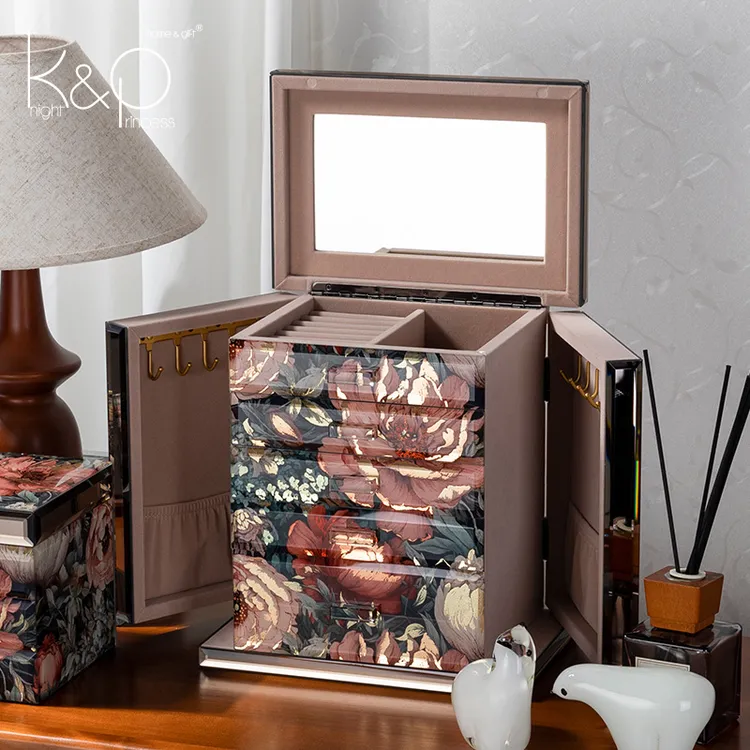 首饰盒/箱 复古大容量珠宝首饰收纳盒美式长方形防尘高级感戒指盒