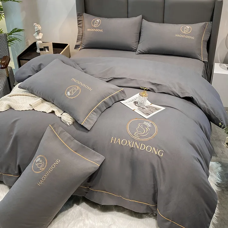 新款轻奢高级感刺绣非全棉床单床裙款四件套软糯亲肤加厚磨毛被套