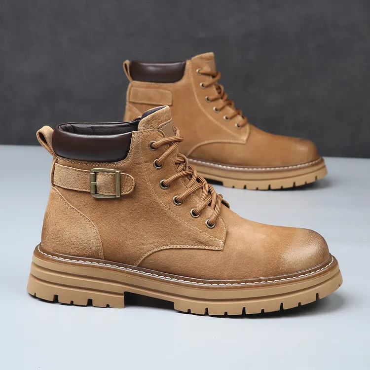 2025新款真皮大黄靴黄色马丁靴男鞋子工装靴中帮皮鞋高帮鞋男靴子
