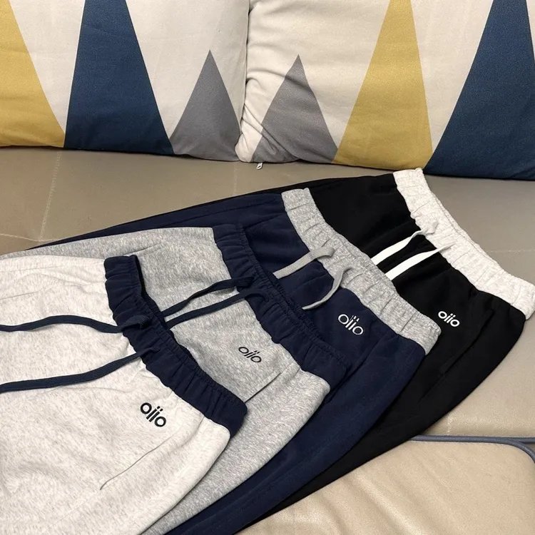 软糯高腰休闲裤秋冬季保暖裤刺绣小标美式无痕弯刀裤直筒阔腿裤女