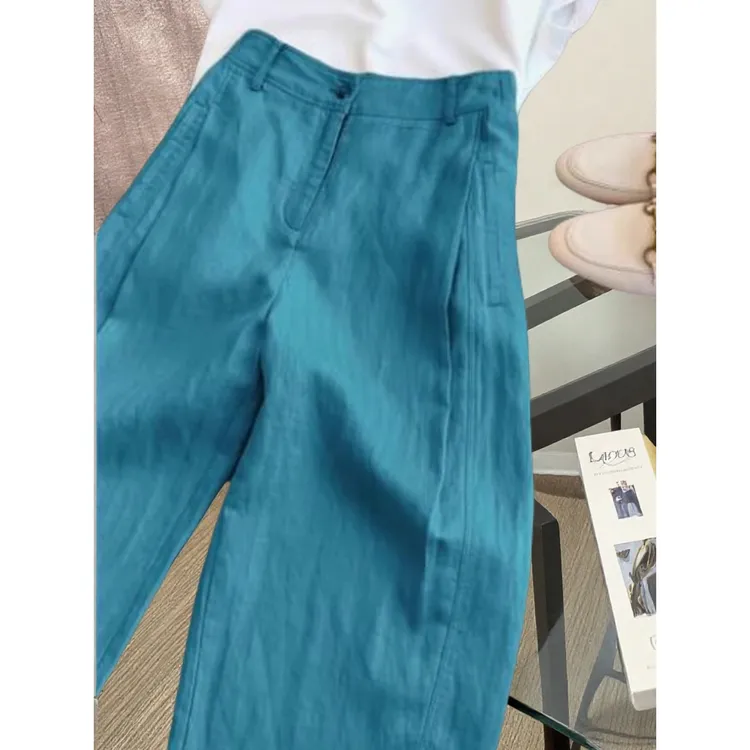 巨好搭！真心舒服！高腰百搭宽松多巴胺湖蓝色阔腿裤子女夏季休闲裤