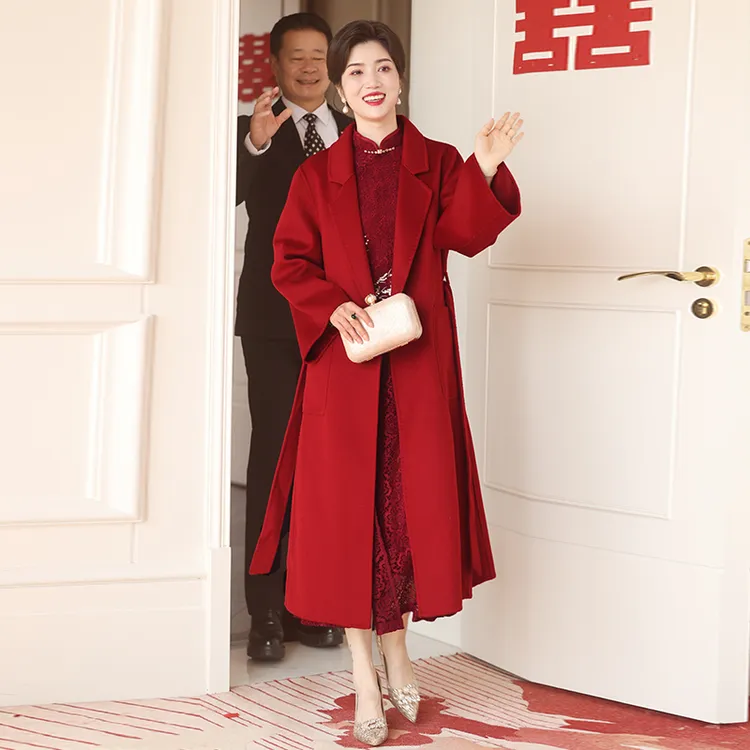 喜妈妈结婚礼服喜婆婆订婚宴毛呢外套2024新款羊毛大衣高级感冬季