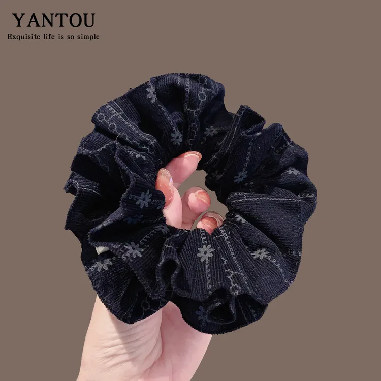 韩国百搭高档双层小蛮腰印花肥肠圈丸子头花扎马尾立体盘发圈皮筋