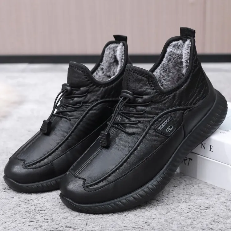 2025冬季加绒防水男士棉鞋老北京布鞋一脚蹬平底防滑中老年爸爸靴