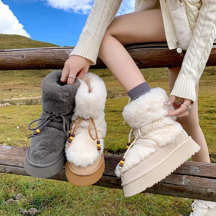 【青南兮】4cm中跟厚底韩版女冬新款时尚休闲风大棉保暖防滑雪地靴