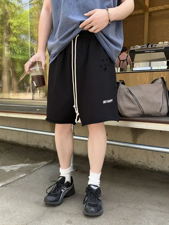 直筒透气夏季短裤抽绳休闲裤竖纹重磅休闲短裤情侣运动ins