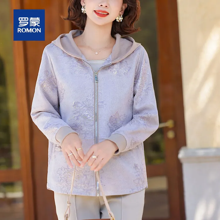 罗蒙50岁60妈妈秋装连帽外套新款中老年女装春秋季夹克国风上衣服