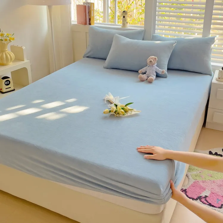 冬季新款纯色牛奶绒单床笠单品床垫保护罩单件四件套床笠罩
