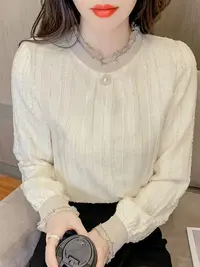 022半高领常规百搭秋冬雪纺衫蕾丝衫蕾丝显瘦打底衫立领