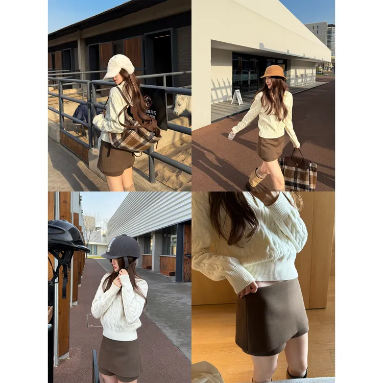 薛千千Meyes「时髦腿精」咖色休闲直筒半身裙女秋冬防走光a字裙裤