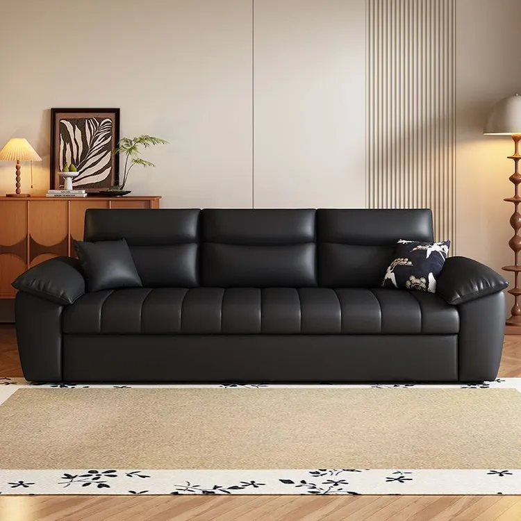 钢琴键猫抓皮沙发床一体两用多功能可储物可折叠客厅书房沙发床